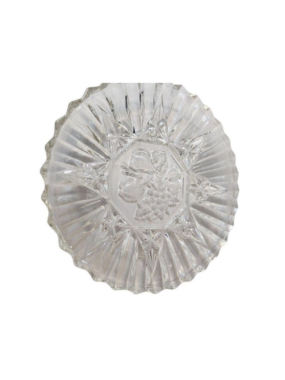 Federal Glass Pioneer Clear Glass Luncheon Plate 8" Ruffled Edge 1940s Fruit App